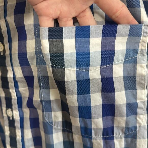 J. Mclaughlin Shirt Men Medium Button Up Long Sleeve blue checkered casual - Picture 2 of 6